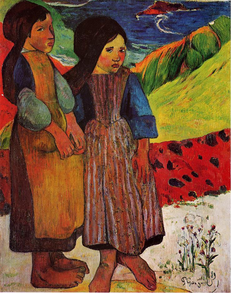 Breton Girls by the Sea - Paul Gauguin Painting